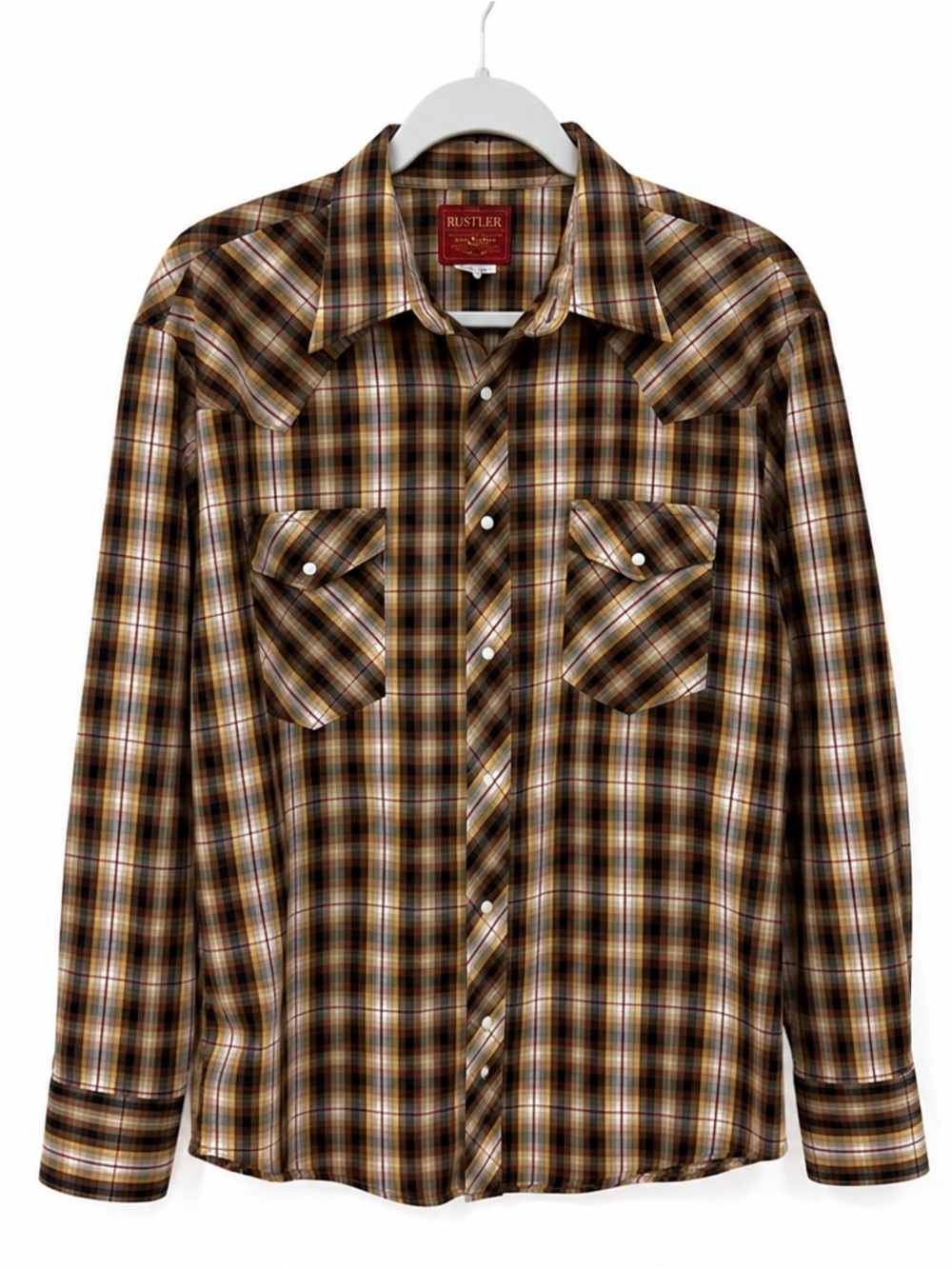Rustler Shirt Mens XL Plaid Pearl Snap Western X Long Tails Long Sleeve Cowboy
